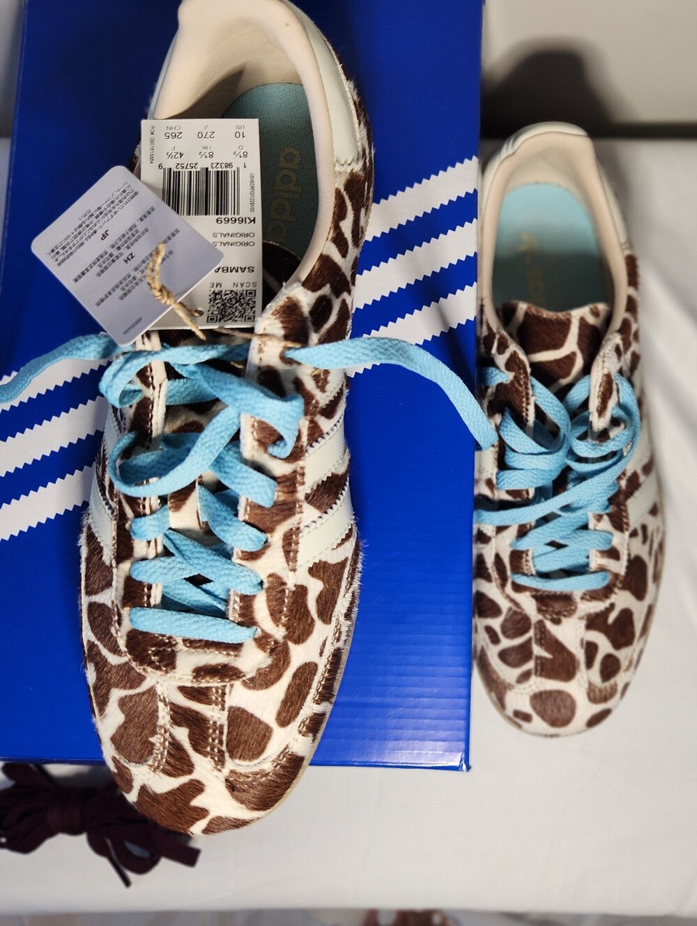 NWT Adidas Samba OG W Brown Giraffe Print Sneakers with Light Blue Laces